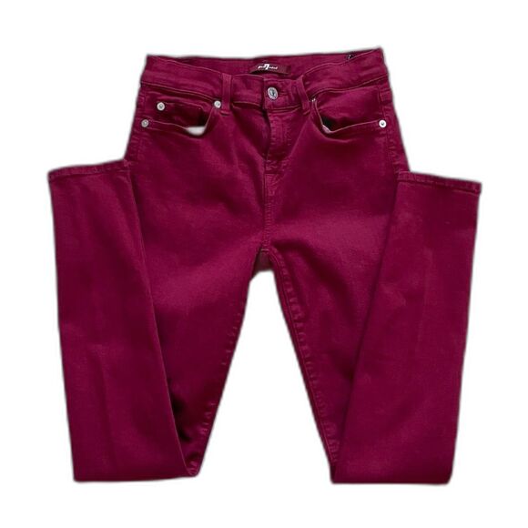 Women's 7 For All Mankind Burgundy/Wine Straight Skinny Denim Jeans Size 26 - Picture 1 of 9